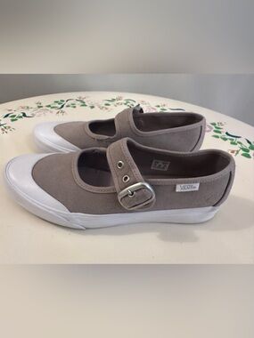 Vans Ladies Mary Jane Suede Slip-On Sneakers in Gray Taupe